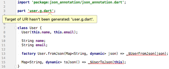 IDE warning when the generated code for a model class does not existyet.