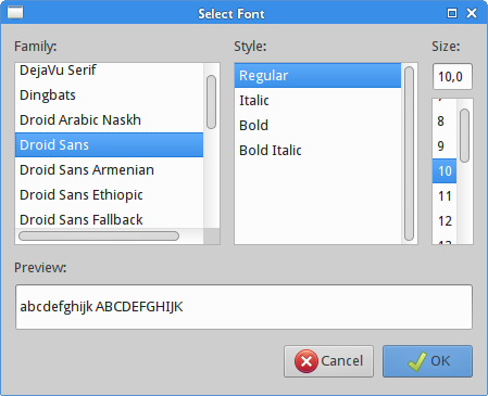 font dialog