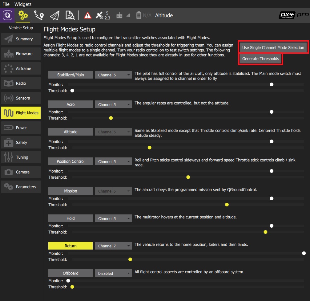 Flight modes multi-channel