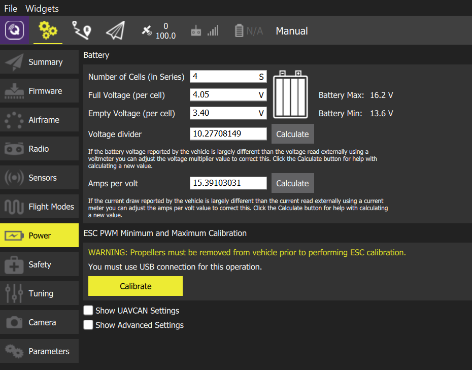 QGroundControl - Calibrate ESCs